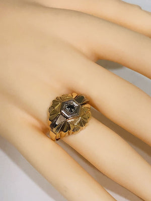 Anello D'epoca in oro bianco e giallo 12 kt con diamante