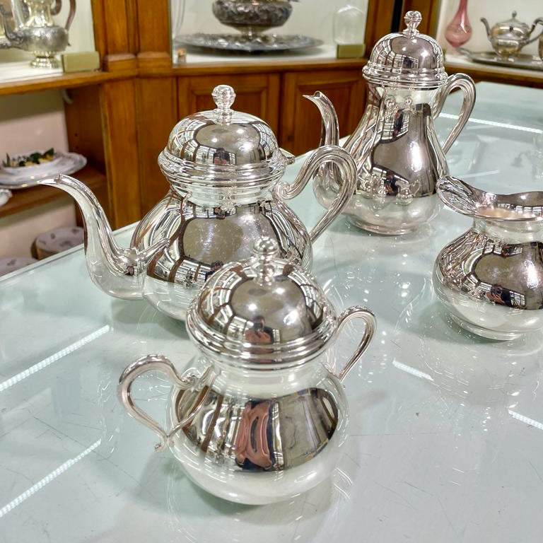 Servizio da tè e caffè 4 pezzi in argento 800 lucido originale italiano