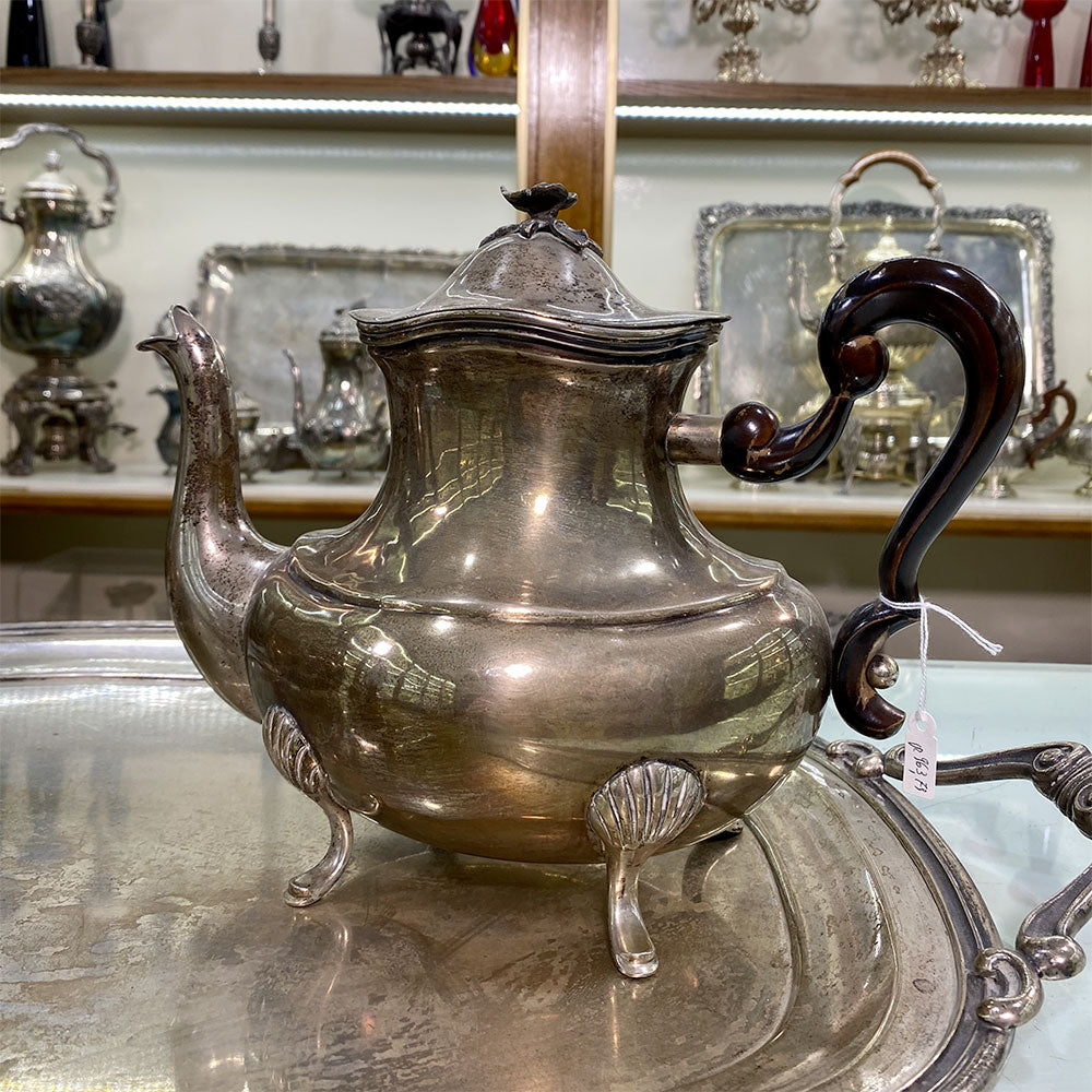 Theiera argento D'epoca 800 fatta a mano con manici in legno