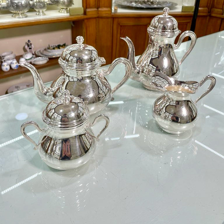 Servizio da tè e caffè 4 pezzi in argento 800 lucido originale italiano