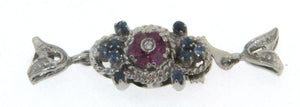 Chiusura  in oro bianco 18 kt d'epoca risalente a circa la metà del 900 con zaffiri blu rubini e diamanti usata