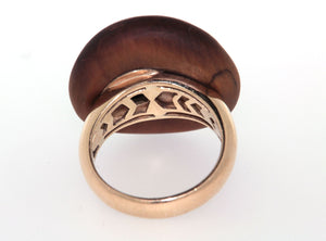 Anello Chimento in oro giallo 18 kt con diamanti e legno fossile