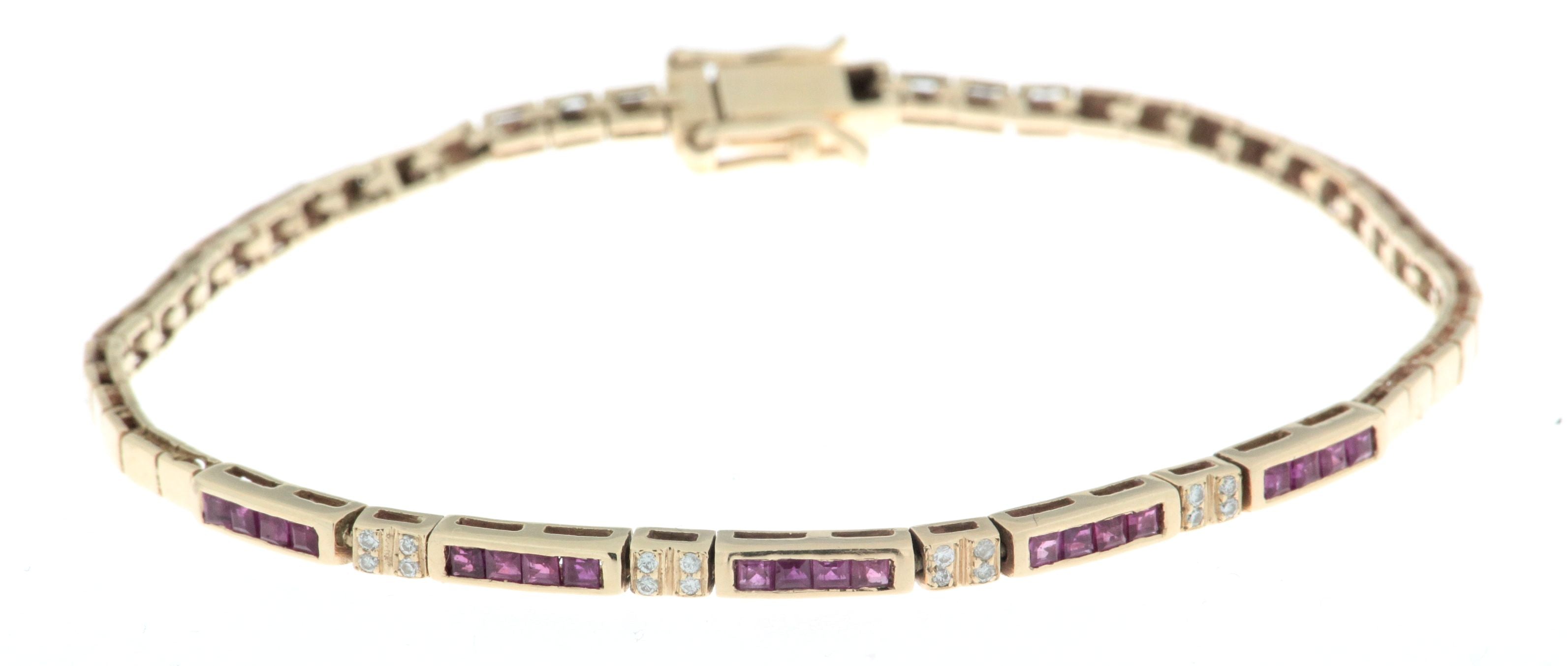 Bracciale in oro giallo 18 kt anni 80 /90 con rubini e brillanti