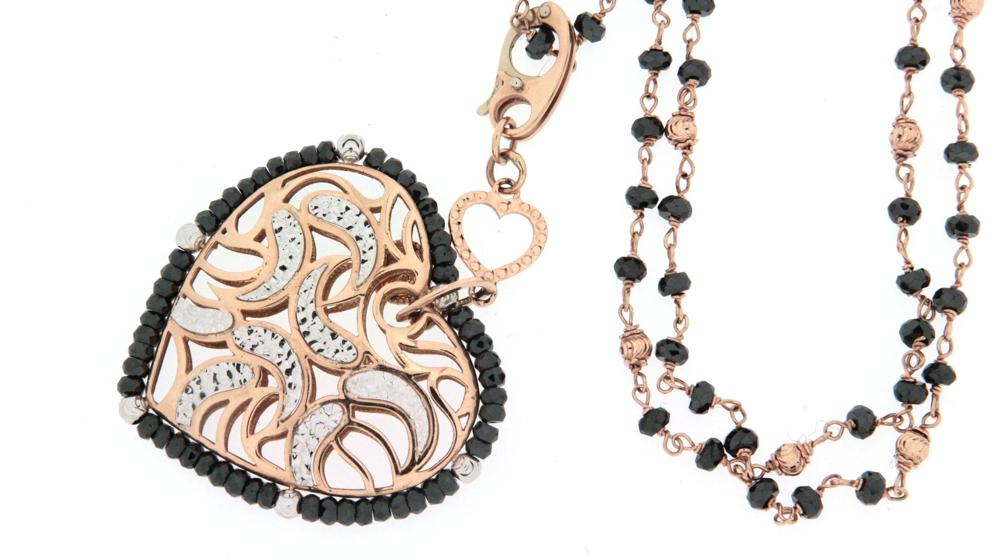 Collana Sunday con ciondolo a cuore in oro rosa e bianco 18 kt manifattura vicentina artigianale