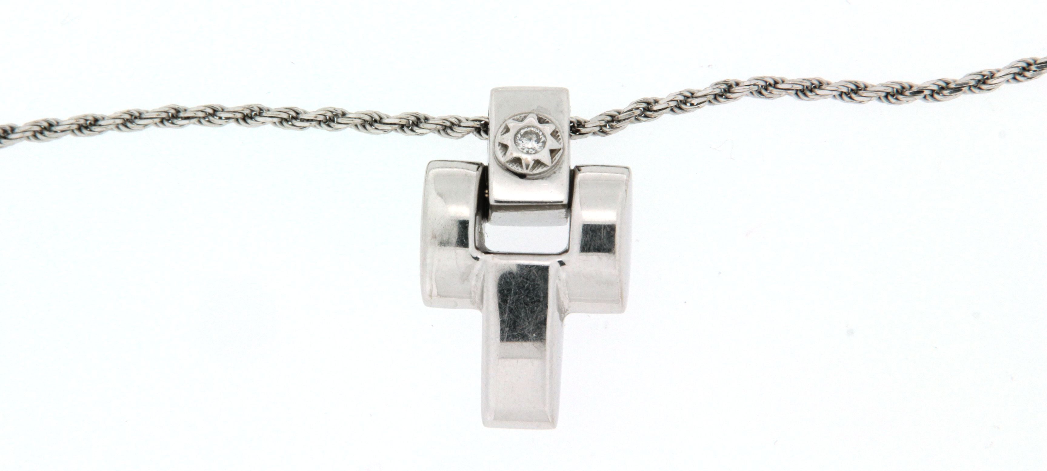 Girocollo Chimento  in oro18 kt  bianco con croce con un brillante