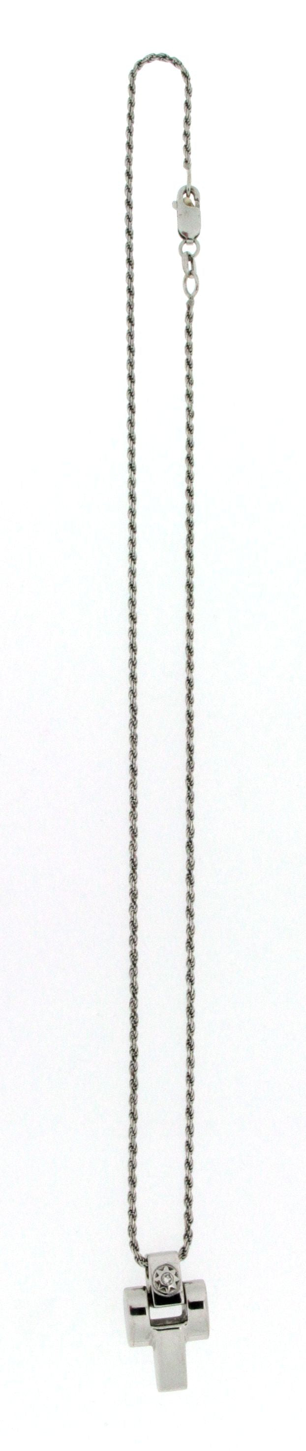 Girocollo Chimento  in oro18 kt  bianco con croce con un brillante