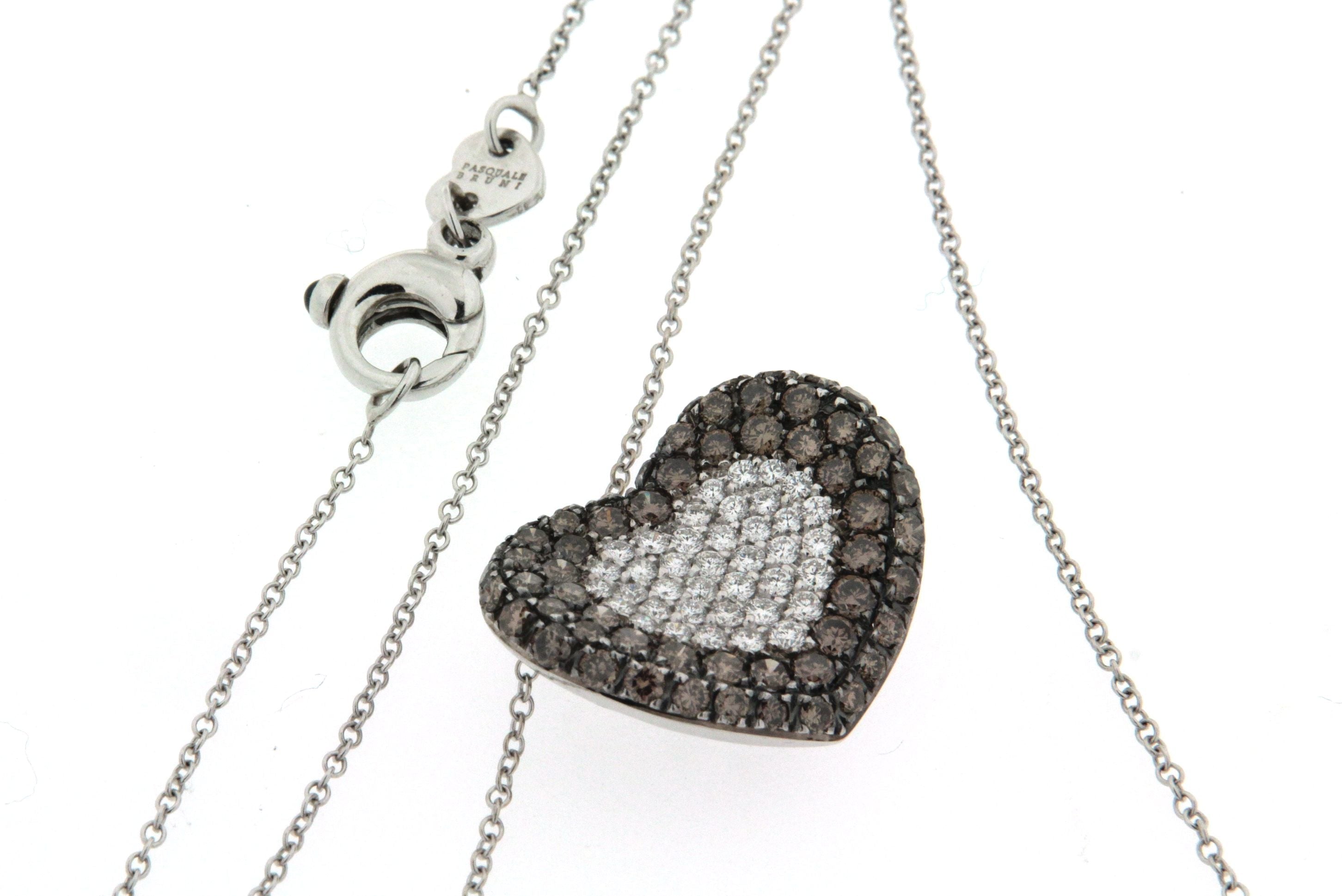 Girocollo in oro bianco  18 kt firmato Pasquale Bruni recentissima collezione con ciondolo a cuore  usato