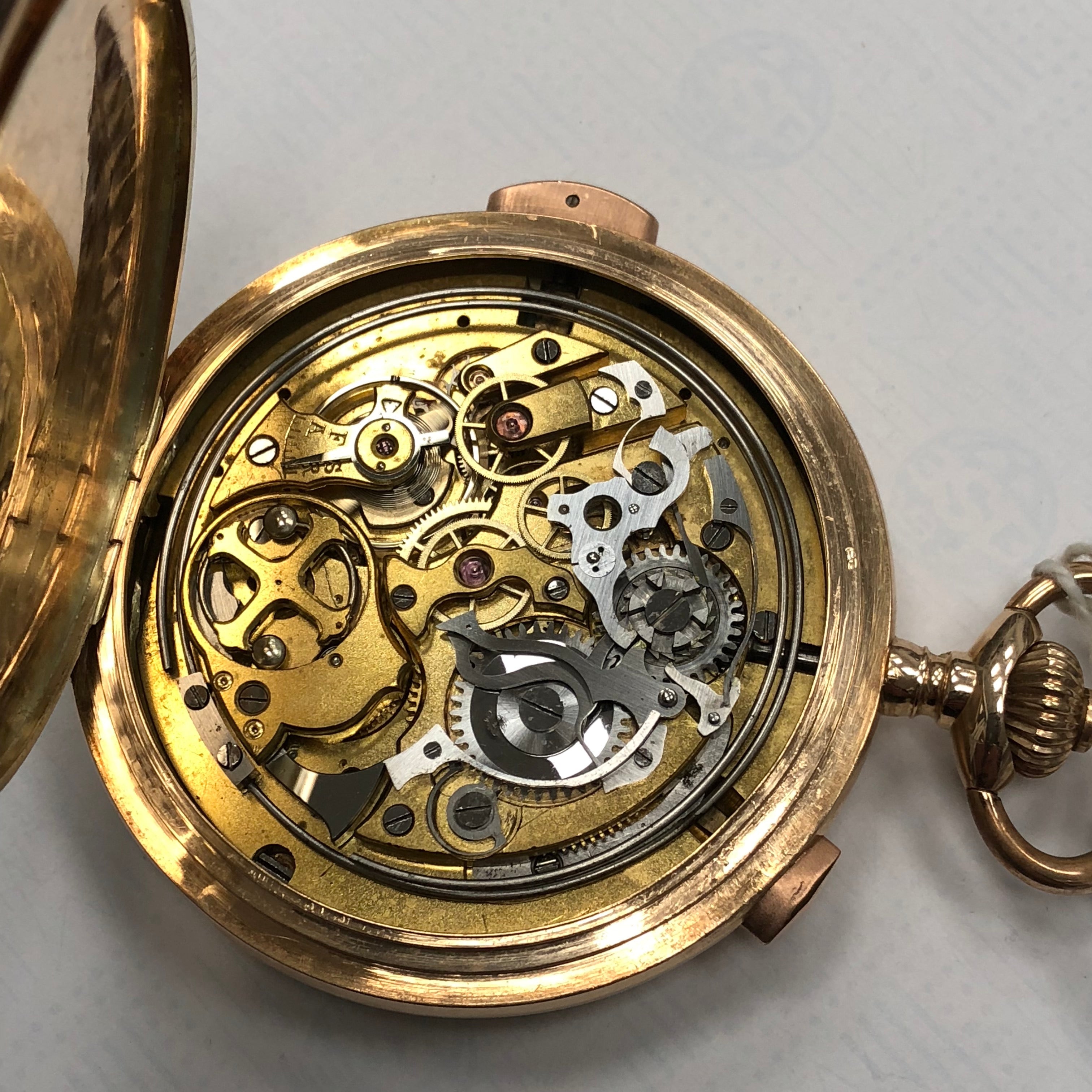  Orologio Tasca Crono e ripetizione ore ,mezzore, quarti in oro 14 kt usato