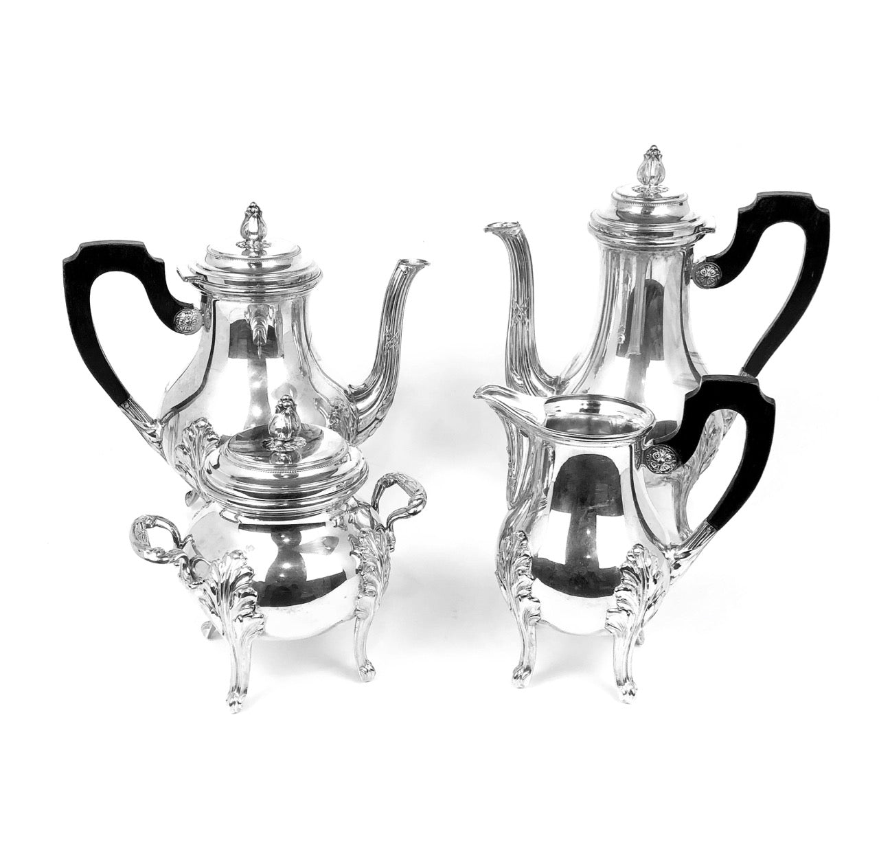 Servizio 5 pezzi vassoio theiera caffettiera lattiera  zuccheriera in argento 800 D'epoca