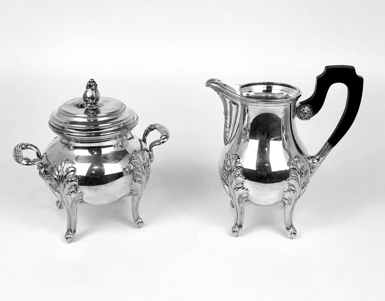 Servizio 5 pezzi vassoio theiera caffettiera lattiera  zuccheriera in argento 800 D'epoca