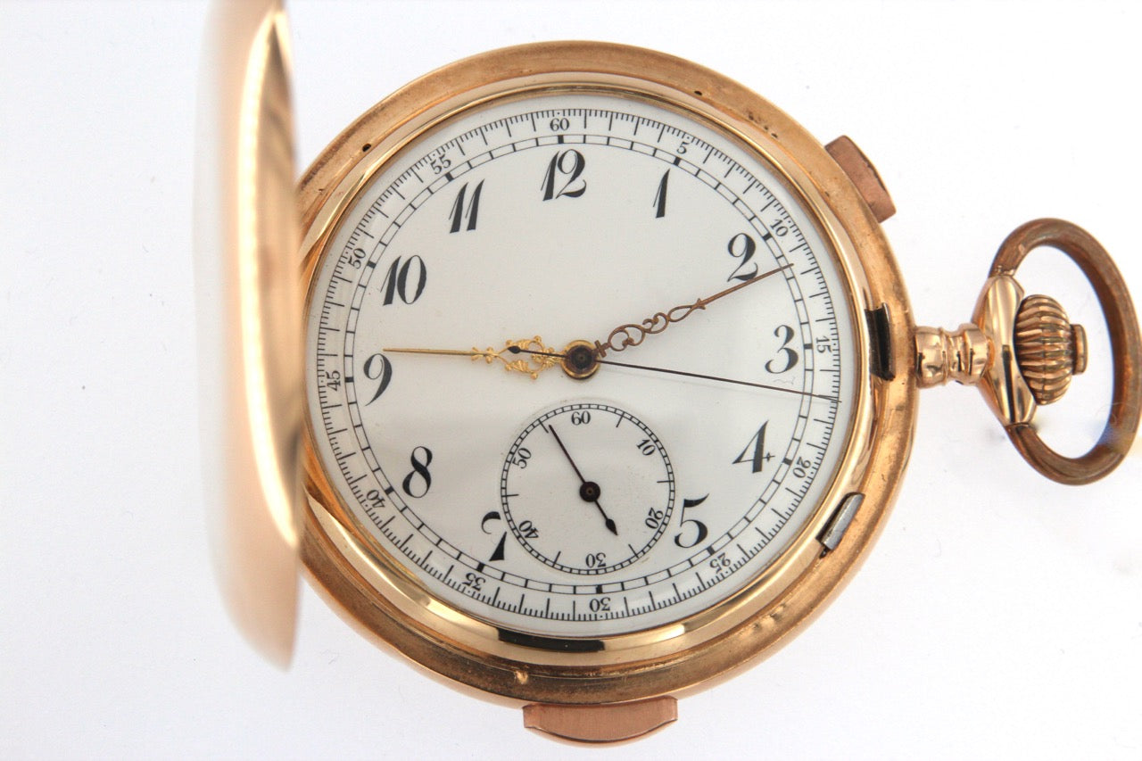  Orologio Tasca Crono e ripetizione ore ,mezzore, quarti in oro 14 kt usato