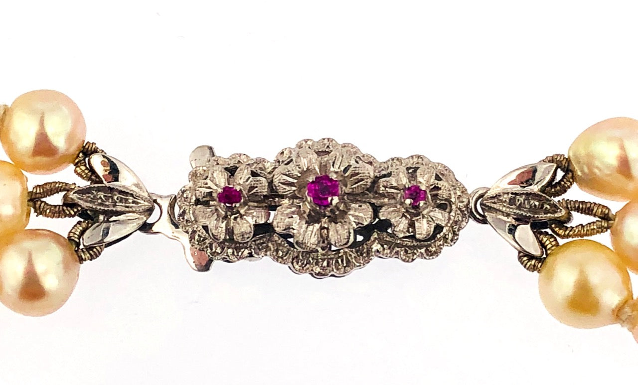Collana perle Akoya Giappone tre fili vintage con chiusura in oro bianco 18 kt