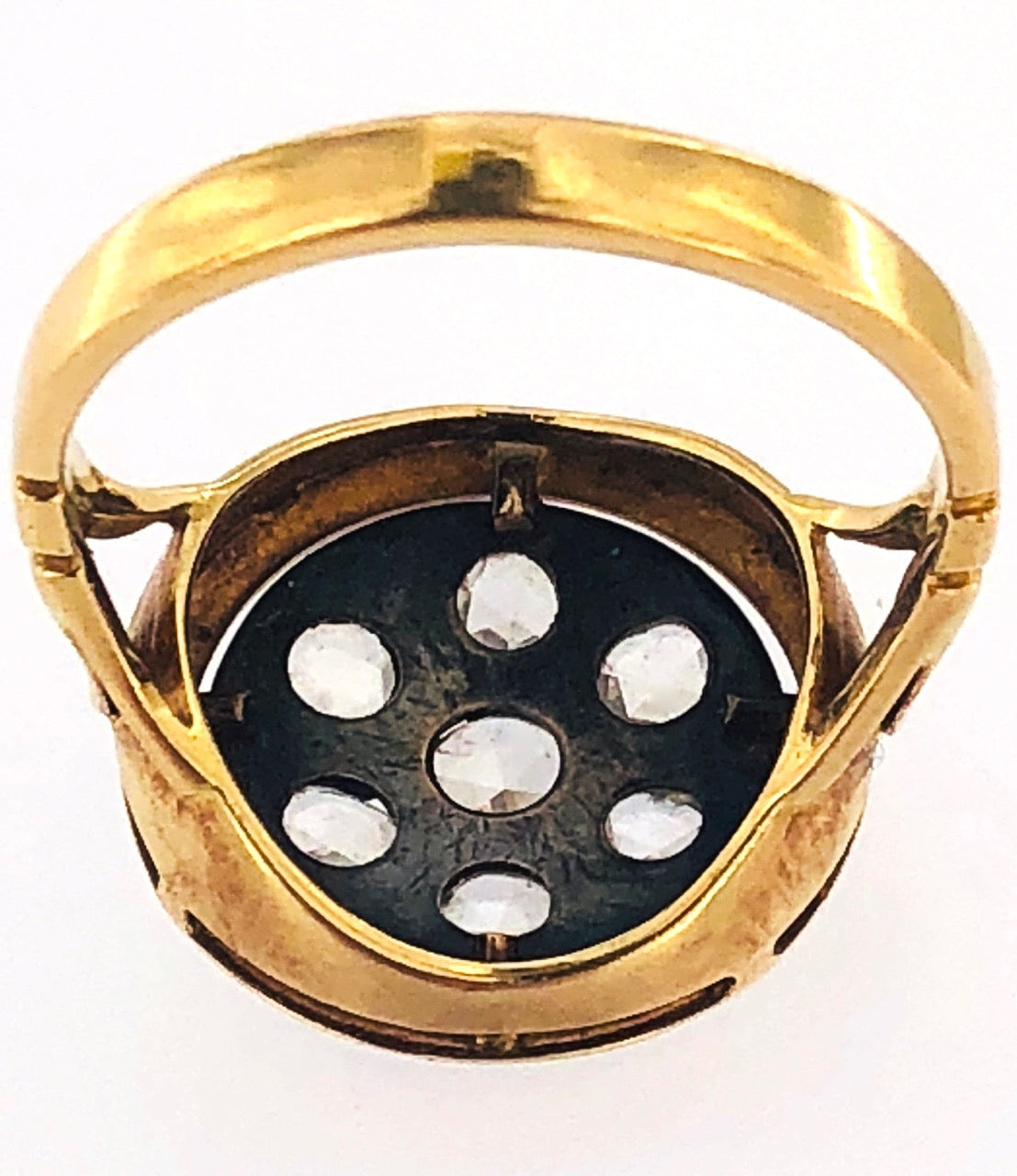 Anello in oro giallo e argento stile antico con rosette