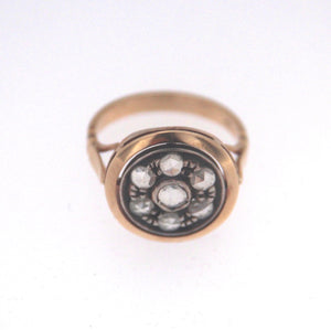 Anello in oro giallo e argento stile antico con rosette