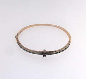 Bracciale ovale oro 12 kt. e argento con rosette e pietra rossa centrale più due diamanti usato