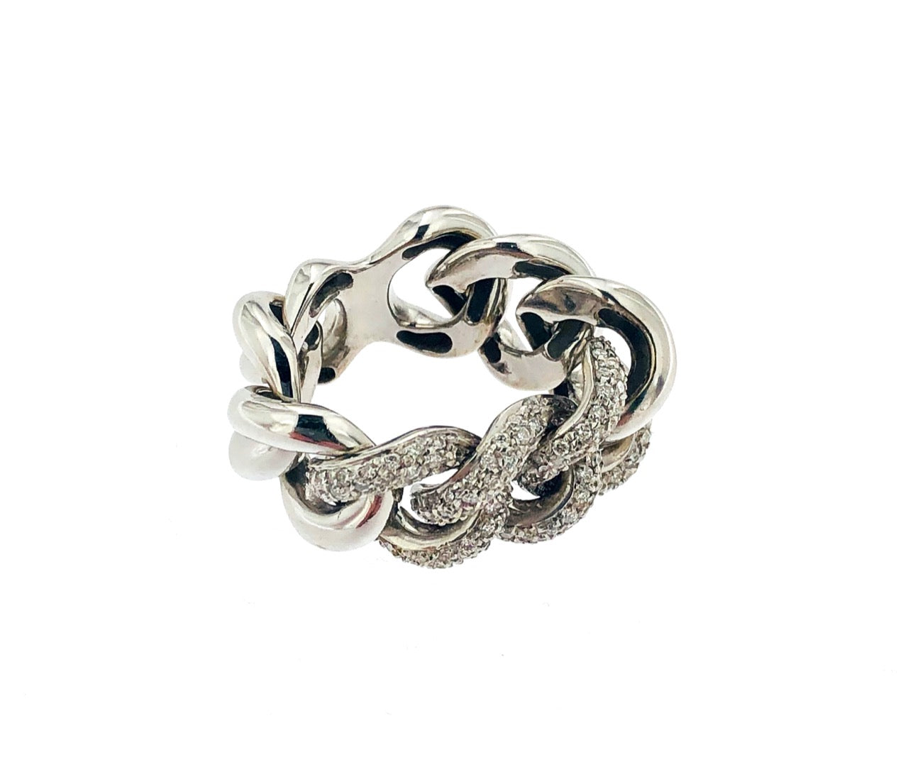 Anello a catena in oro bianco18 kt  e brillanti  a maglie snodate tipo Cartier usato