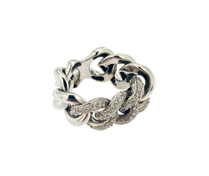 Anello a catena in oro bianco18 kt  e brillanti  a maglie snodate tipo Cartier usato