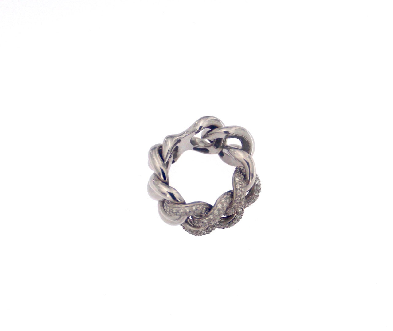 Anello a catena in oro bianco18 kt  e brillanti  a maglie snodate tipo Cartier usato