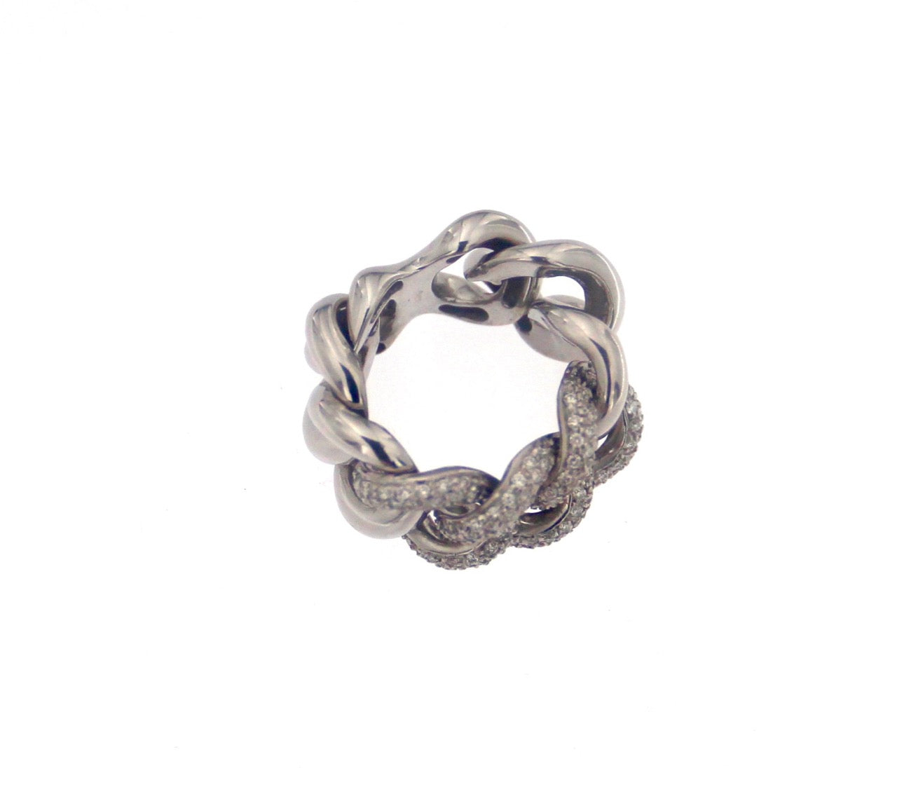 Anello a catena in oro bianco18 kt  e brillanti  a maglie snodate tipo Cartier usato