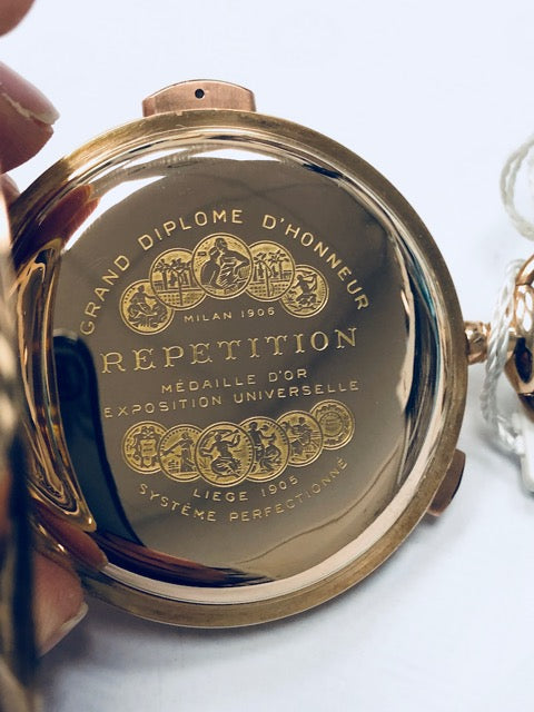 Orologio Tasca Crono e ripetizione ore ,mezzore, quarti in oro 14 kt usato