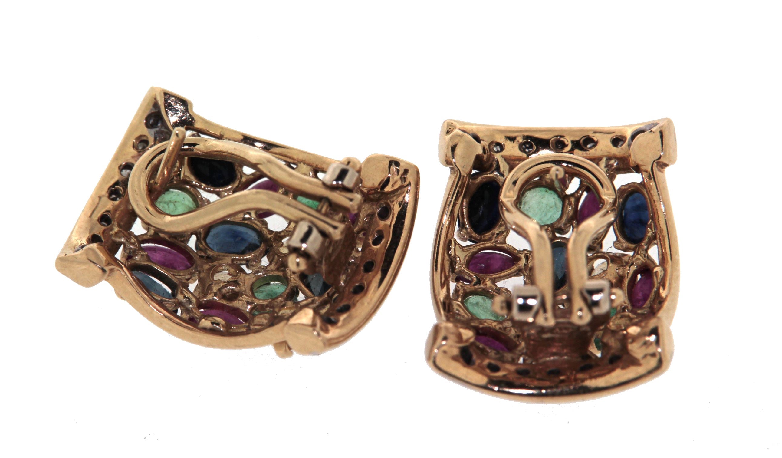 Orecchini in oro giallo 18 kt  con diamanti e pietre