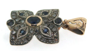 Ciondolo D'epoca in oro rosa 14 kt e argento in stile antico con zaffiri blu e diamanti  anni 50 usato