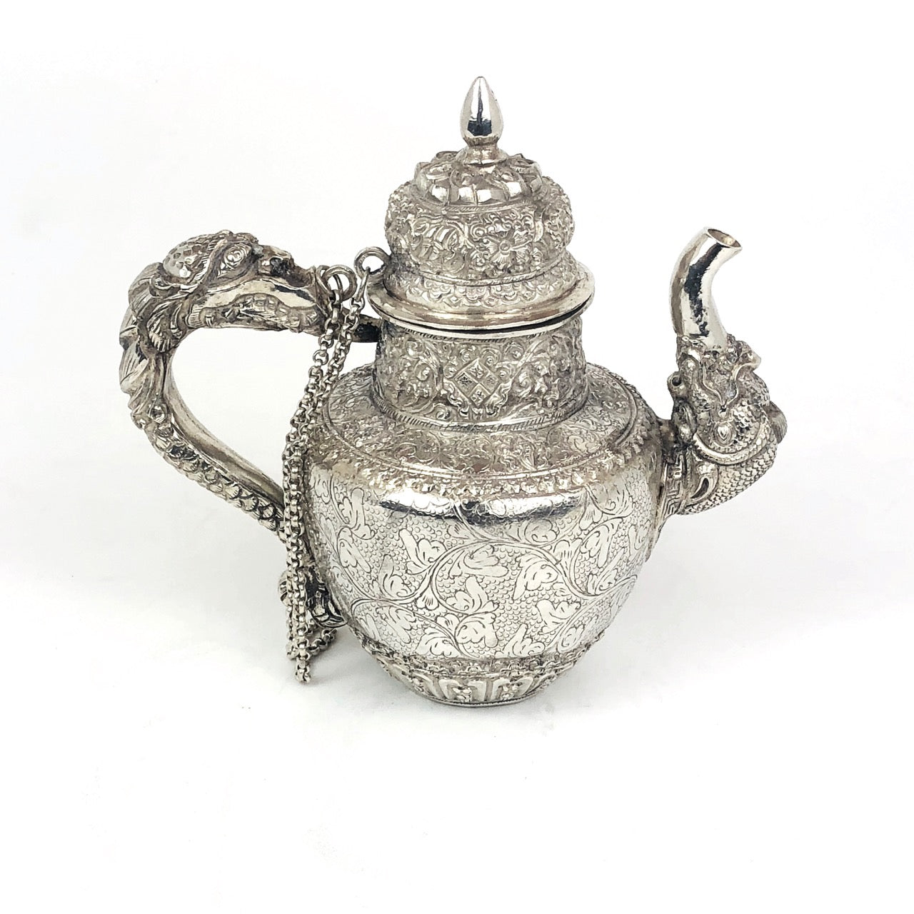 Caffettiera indiana in argento 900 d'epoca 